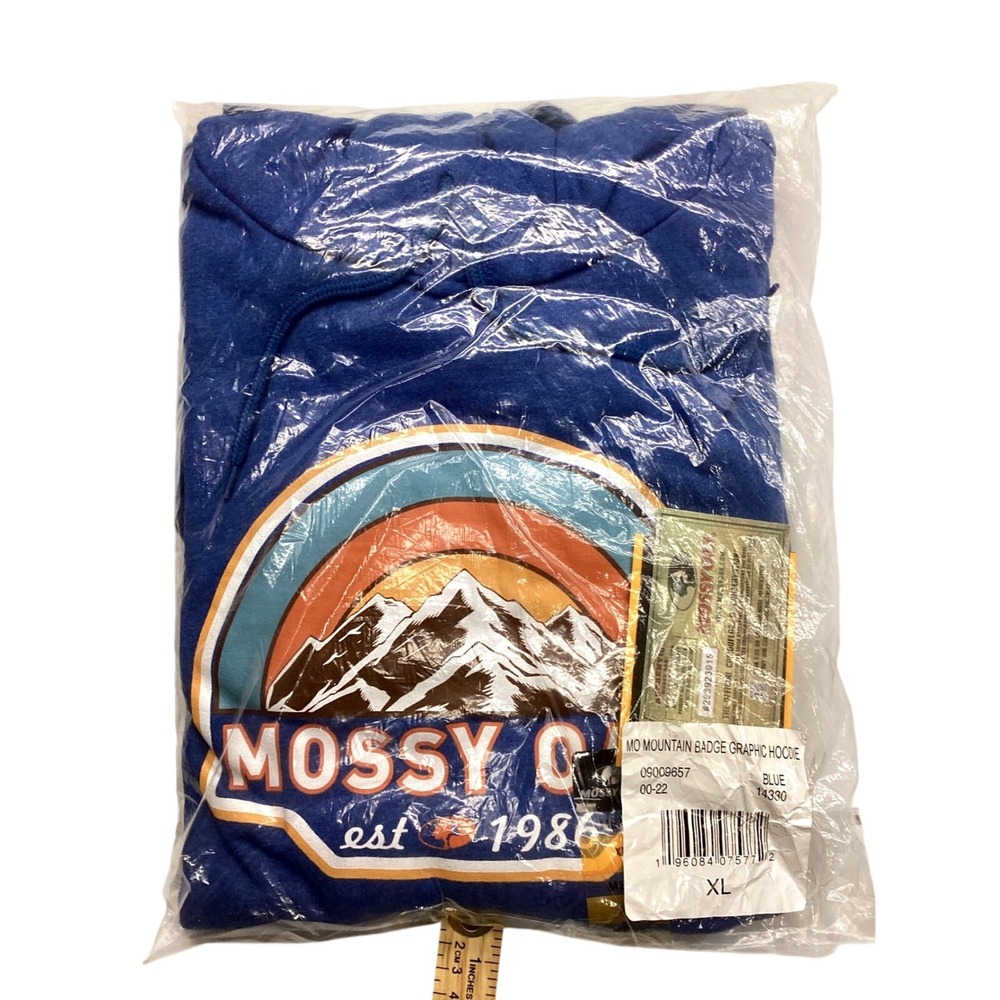 Mossy Oak Mens Mountain Badge Graphic Hoodie Blue XL 09009657 NEW